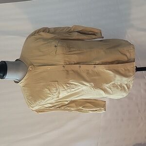 Calvin Klein Women's Light Gold Button Down With Front Pockets, Size: L